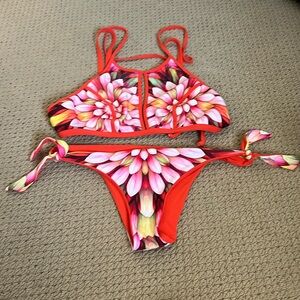 Robin Piccone Red and Pink Floral Bikini